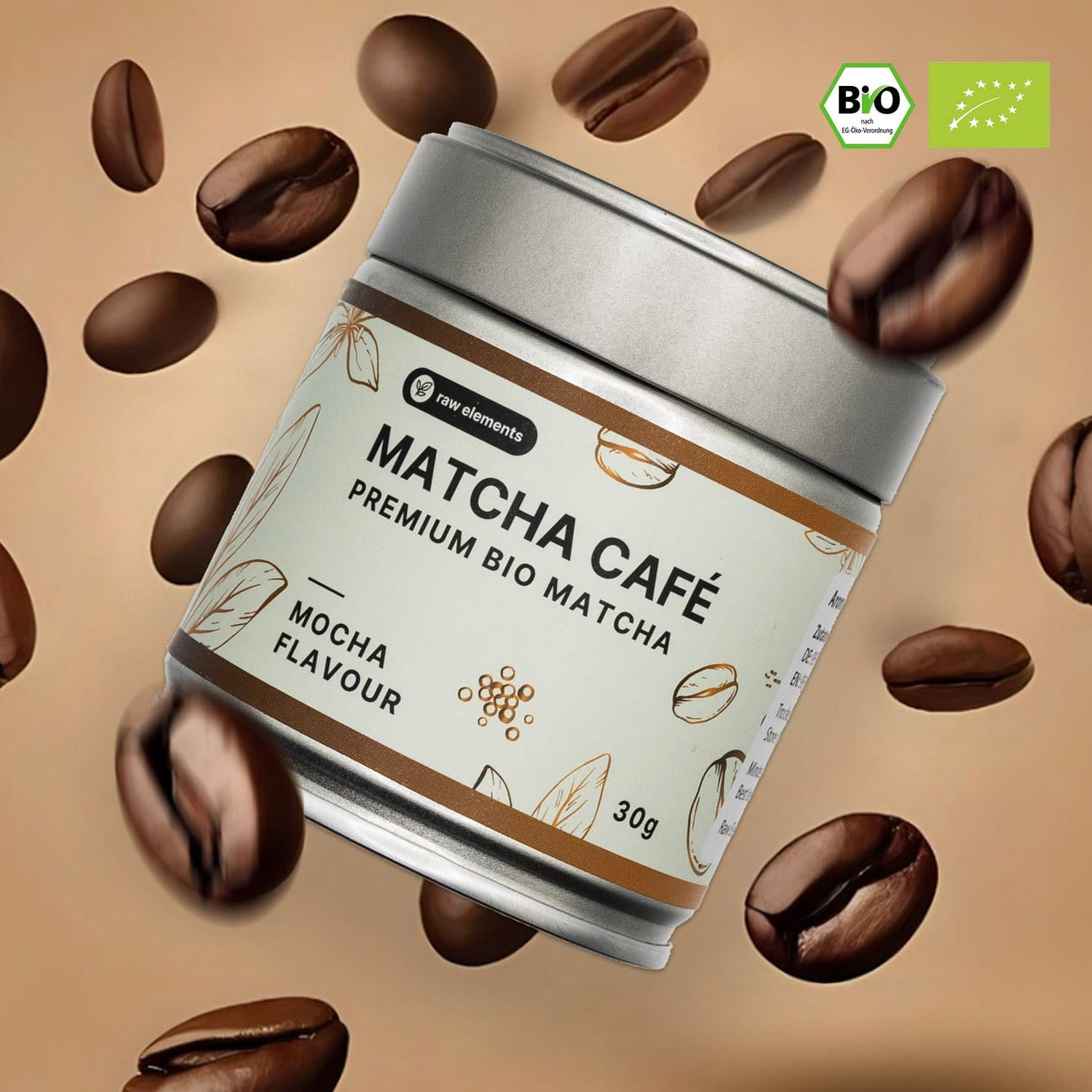 100 % Bio Matcha mit natürlichem Kaffee-Geschmack von Raw Elements – kräftig & cremig
