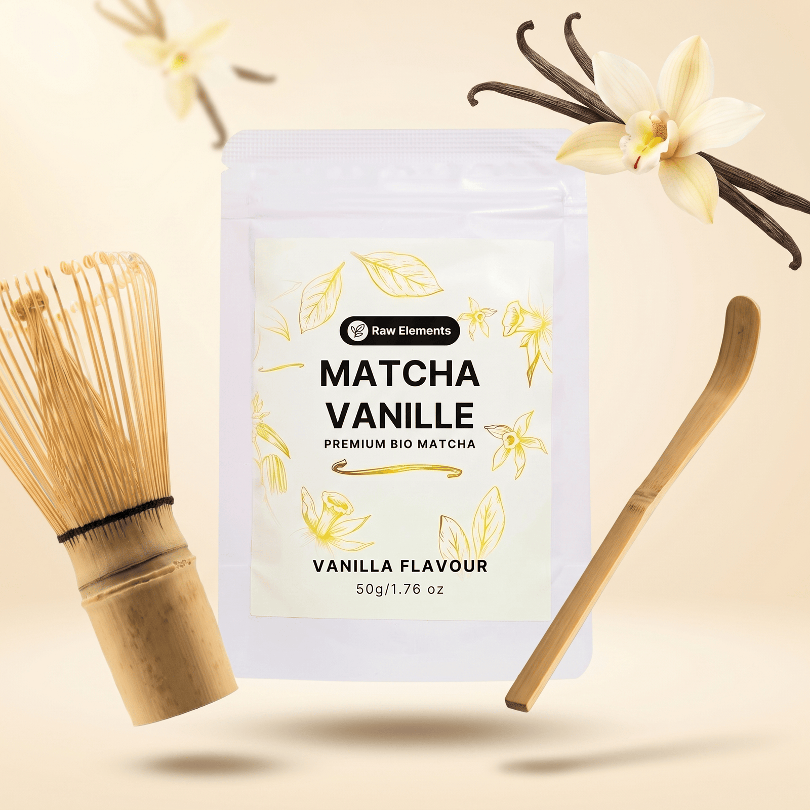 Vanille Matcha Starter Set – Bio Matcha mit gratis Bambusbesen und Löffel