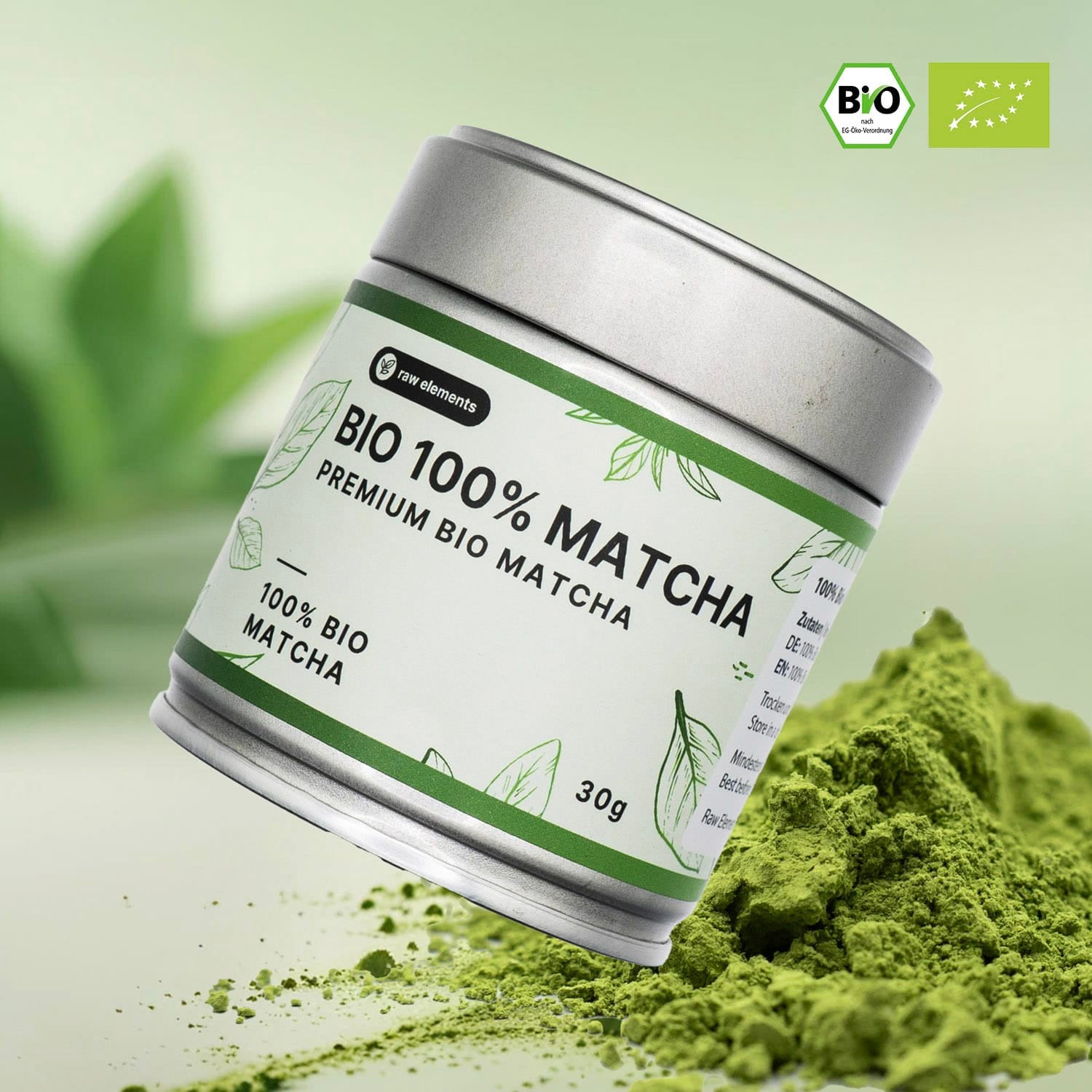 100 % Bio Matcha Tee in Ceremonial Grade Qualität von Raw Elements – rein, hochwertig & belebend