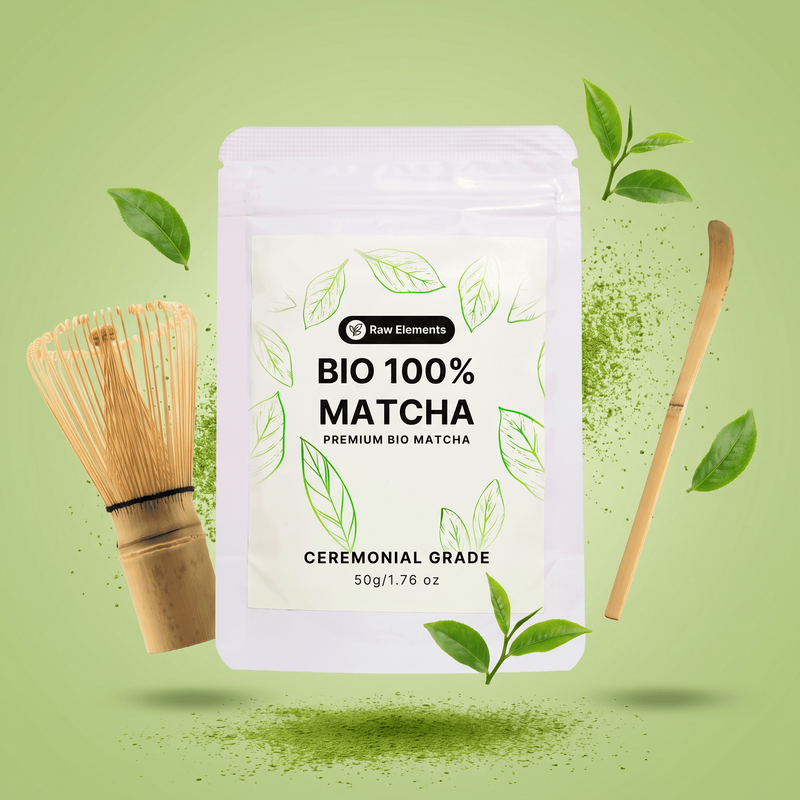 Bio 100% Matcha Starter Set – Ceremonial Grade Matcha mit gratis Bambusbesen und Löffel