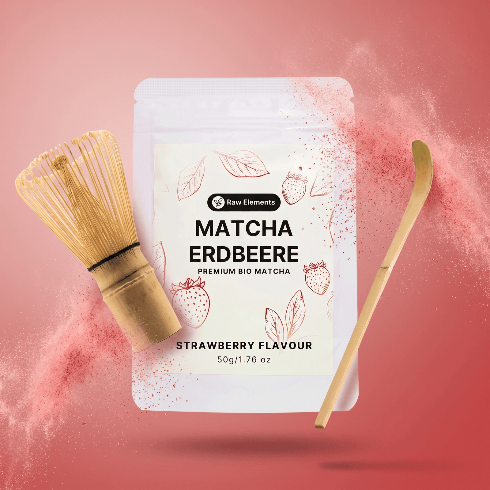 Erdbeer Matcha Starter Set – Bio Matcha mit gratis Bambusbesen und Löffel