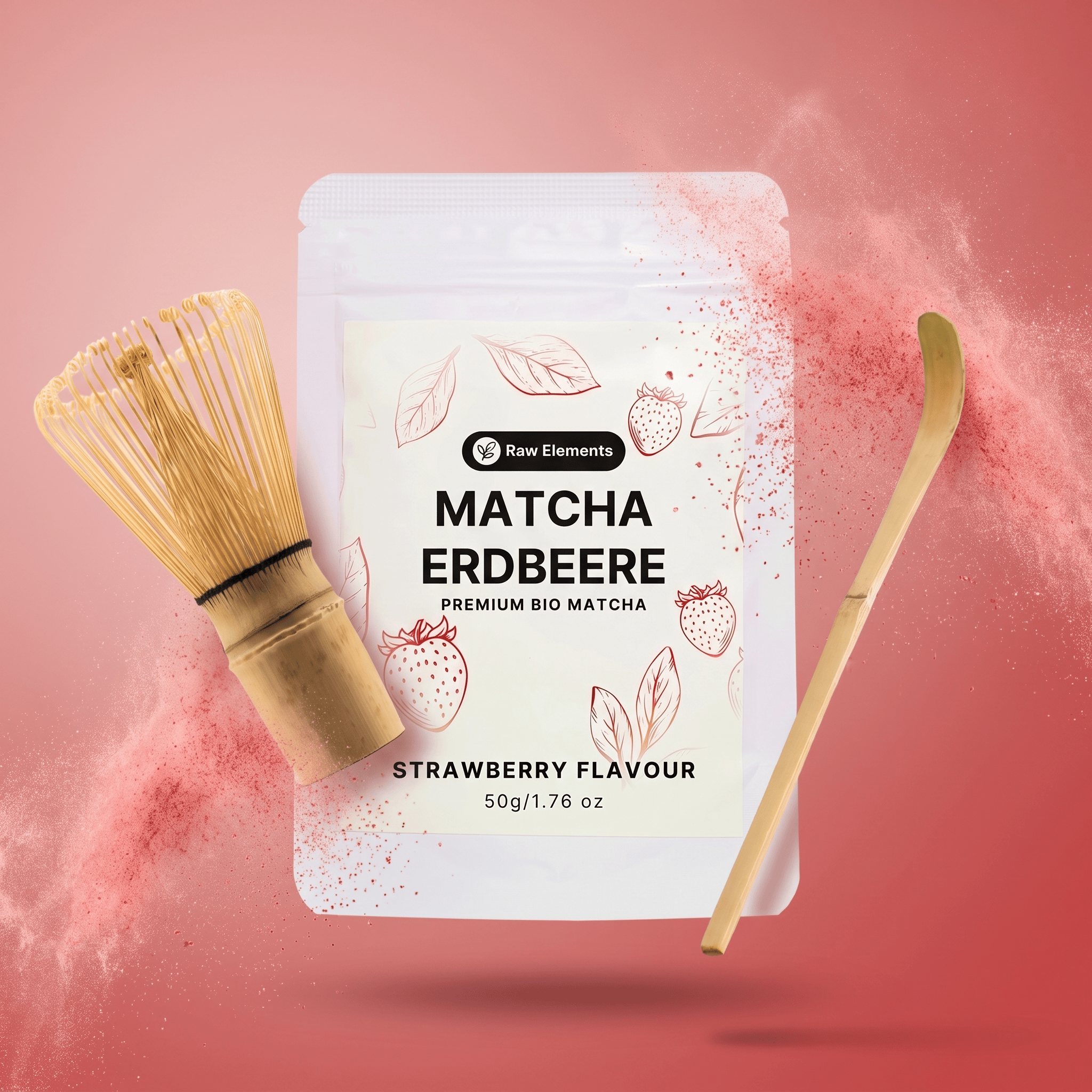 Erdbeer Matcha Starter Set – Bio Matcha mit gratis Bambusbesen und Löffel