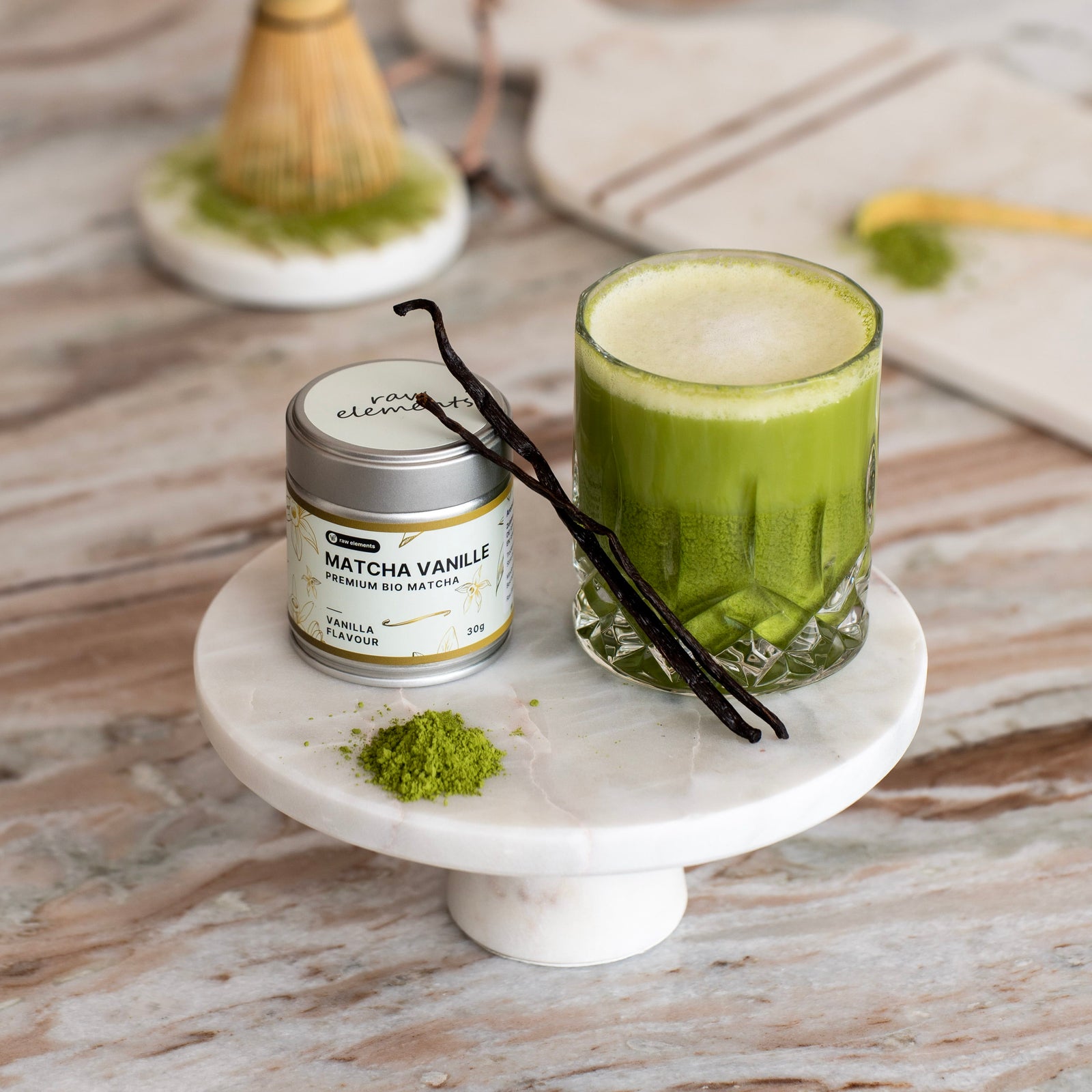 Fein gemahlenes Bio Matcha Pulver mit Vanille-Aroma – Ceremonial Grade Qualität, süß & zart