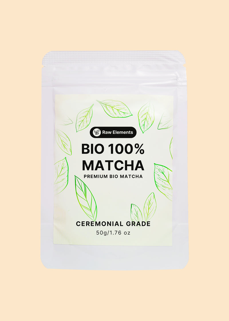 vorderseite der raw elements bio mmatcha packung